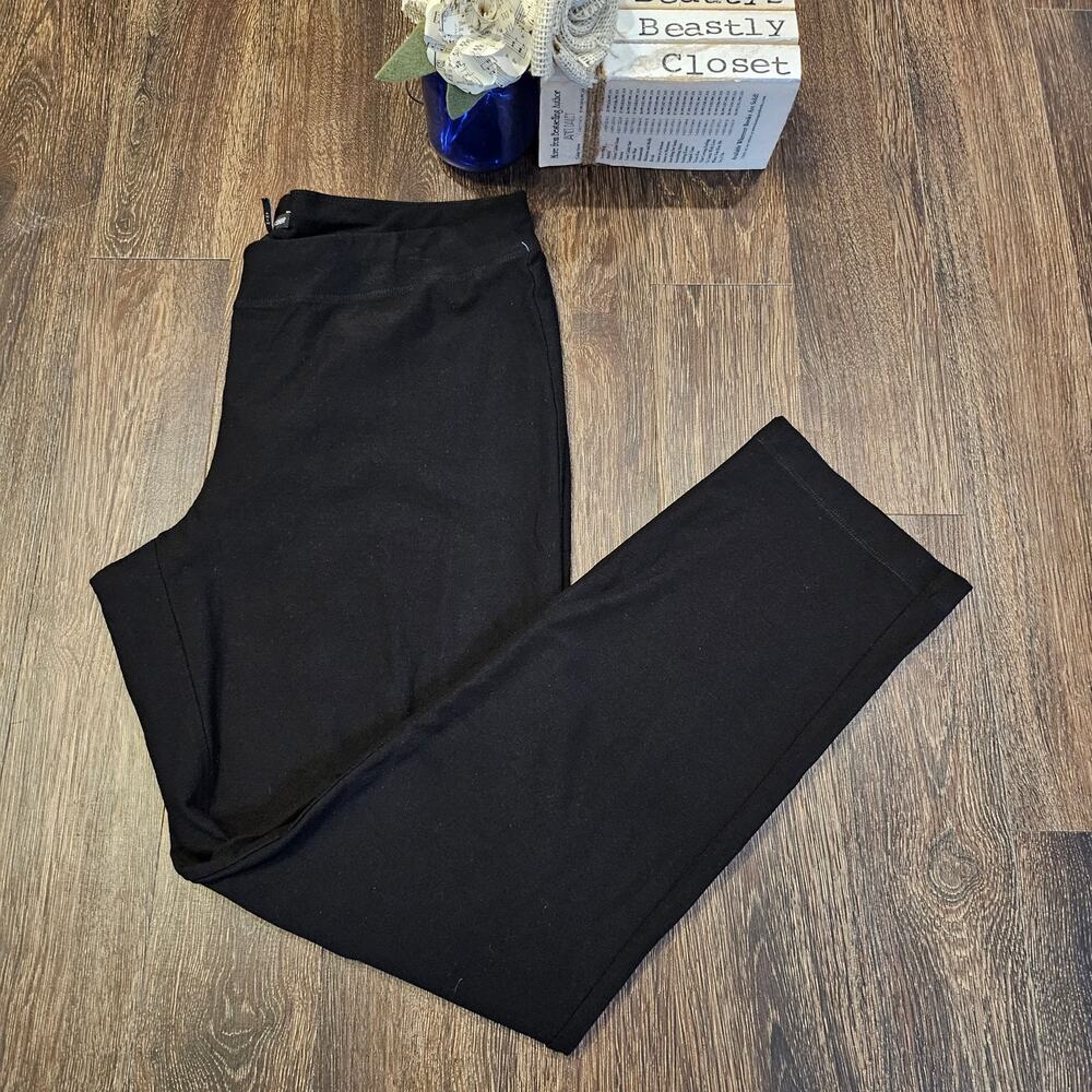 Eileen Fisher Pants Black Mid Rise Tapered Crop Leg Pull On Crepe Pant Medium